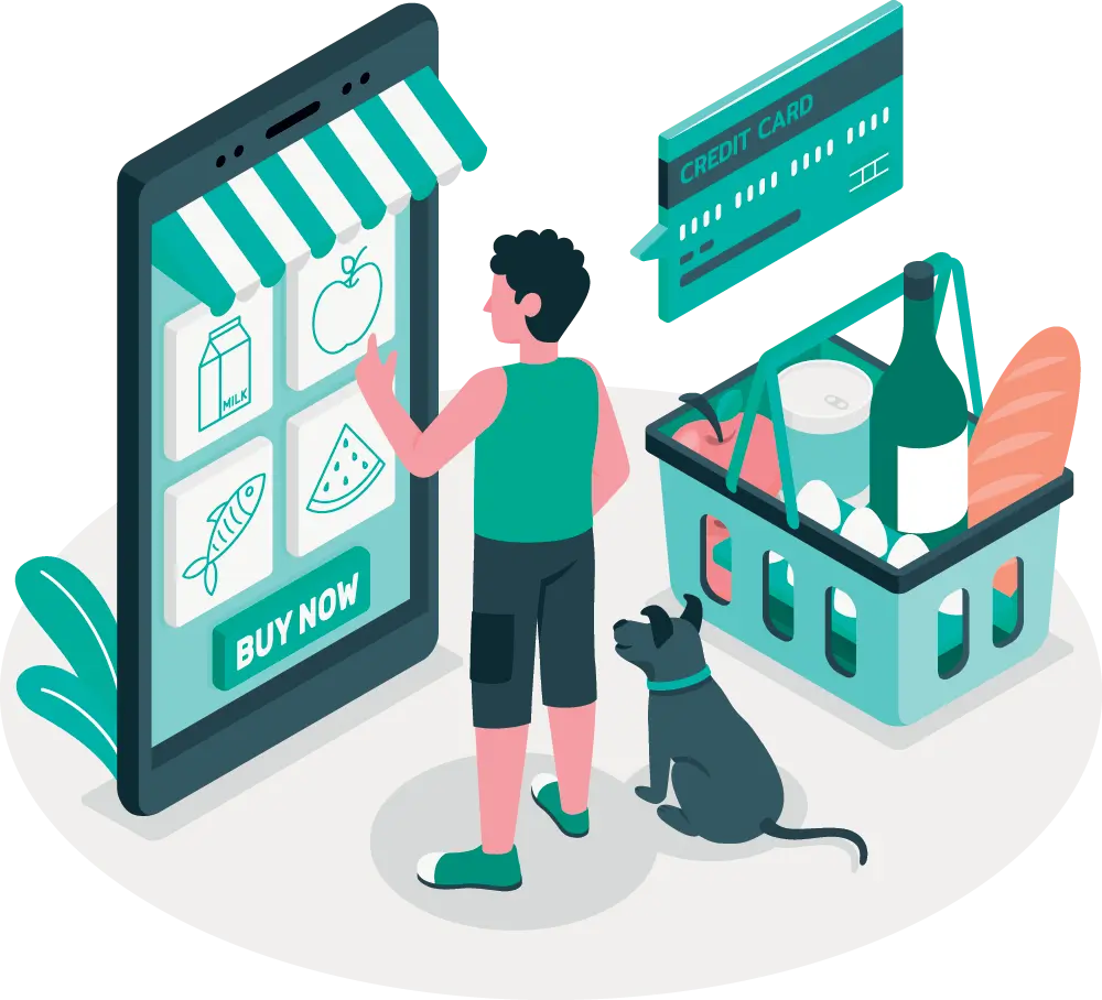 Κατασκευή Eshop - Άντρας κάνει αγορές από e-shop μέσω κινητού, απολαμβάνοντας μια εύκολη και γρήγορη εμπειρία αγορών